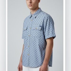 Lucky Brand Youth Boys Size XL Blue-Gray Polka Dot Short Sleeve Shirt